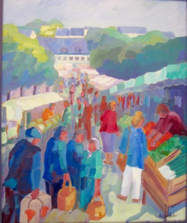 Peinture intitulée "Marché à Châteauneu…" par Annick Queffélec, Œuvre d'art originale, Huile