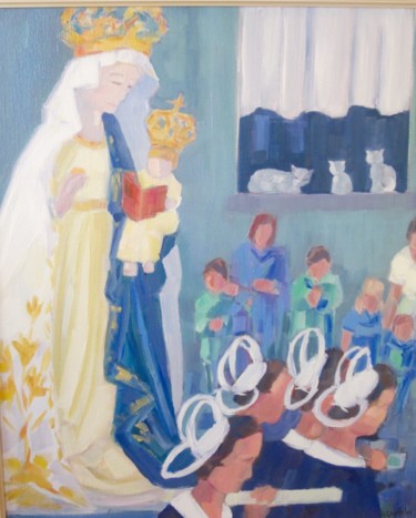 Malerei mit dem Titel "La procession à Châ…" von Annick Queffélec, Original-Kunstwerk, Öl