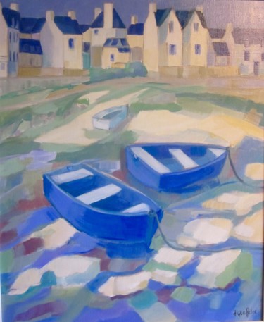 Peinture intitulée "Marée basse à Lesco…" par Annick Queffélec, Œuvre d'art originale, Huile