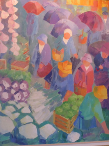 Peinture intitulée "marché breton" par Annick Queffélec, Œuvre d'art originale, Huile