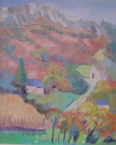 Peinture intitulée "paysage des Montagn…" par Annick Queffélec, Œuvre d'art originale, Huile