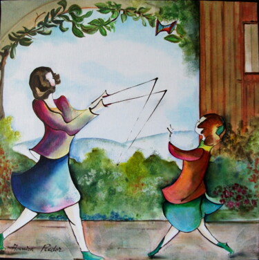 Peinture intitulée ""Et hop!"" par Annick Redor, Œuvre d'art originale, Huile