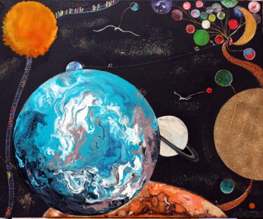Peinture intitulée "Le manège enchanté" par Annick Redor, Œuvre d'art originale, Peinture vitrail