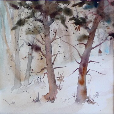 Peinture intitulée "Neige en forêt" par Annick Sabatier, Œuvre d'art originale, Aquarelle