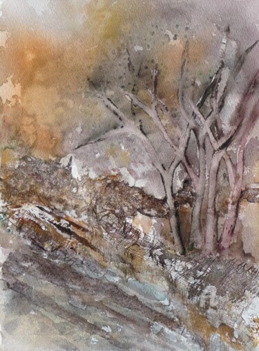 Painting titled "Hiver" by Annick Sabatier, Original Artwork, Watercolor