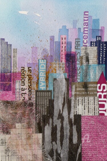 Collages intitulée "Ville rose" par Annick Sabatier, Œuvre d'art originale