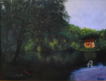 Peinture intitulée "Le lac" par Annick Sabatier, Œuvre d'art originale, Huile