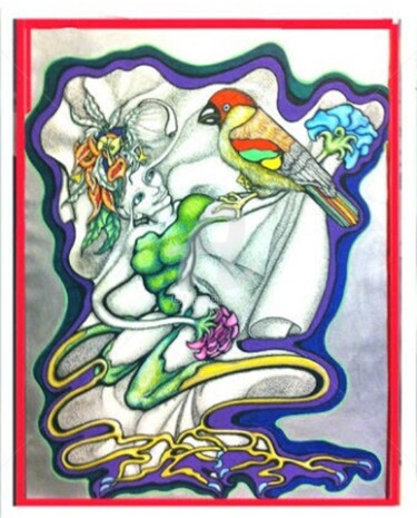 Desenho intitulada "Chut on parle" por Annick Samaurow, Obras de arte originais, Marcador Montado em Cartão