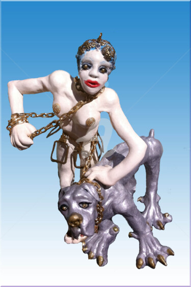 Sculpture titled "Madame et son chien" by Annick Samaurow, Original Artwork