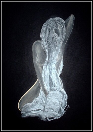 Dessin intitulée "Voile de pudeur" par Annick Terwagne, Pastelliste De La Fémin, Œuvre d'art originale
