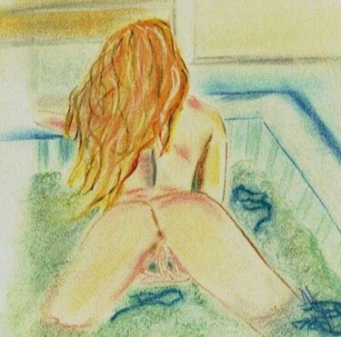 Dessin intitulée "La baigneuse" par Annick Terwagne, Pastelliste De La Fémin, Œuvre d'art originale, Autre
