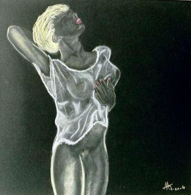 Dessin intitulée "La jeune fille en n…" par Annick Terwagne, Pastelliste De La Fémin, Œuvre d'art originale