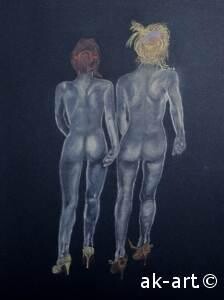 Dessin intitulée "Les marcheuses." par Annick Terwagne, Pastelliste De La Fémin, Œuvre d'art originale