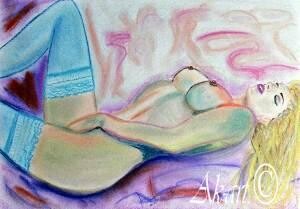 Dessin intitulée "Plaisir solitaire." par Annick Terwagne, Pastelliste De La Fémin, Œuvre d'art originale, Autre