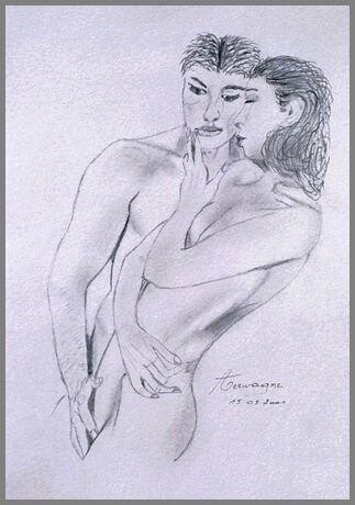 Dessin intitulée "Le couple dans son…" par Annick Terwagne, Pastelliste De La Fémin, Œuvre d'art originale, Autre