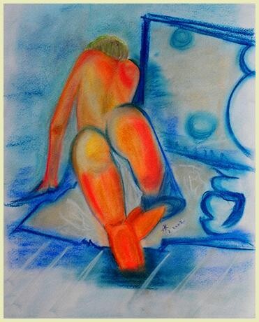 Dessin intitulée "La fille sur le lit." par Annick Terwagne, Pastelliste De La Fémin, Œuvre d'art originale, Autre