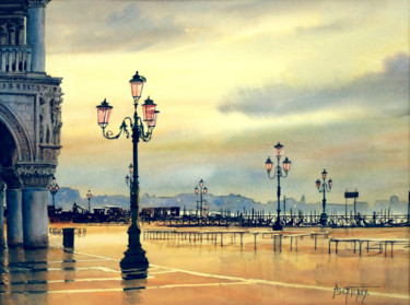 Painting titled "petit matin à san M…" by Annick Berteaux, Original Artwork, Watercolor