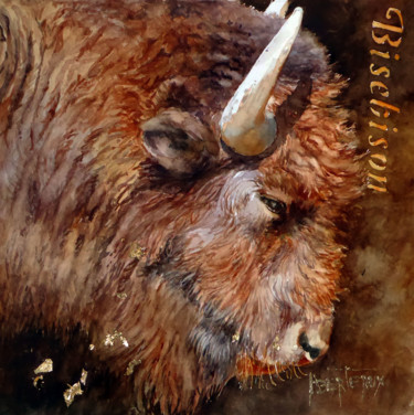 Painting titled "2018bisebison." by Annick Berteaux, Original Artwork, Watercolor