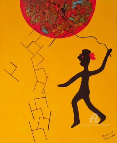 LE DRESSEUR DE CHAISES ou RECONVERSION... Peinture intitulée "LE DRESSEUR DE CHAI…" par Annick Couëdel, Œuvre d'art originale, Acrylique