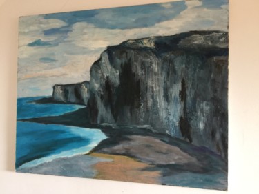 Painting titled "falaises" by Annick Ferrier Dorléans, Original Artwork, Oil Mounted on Wood Stretcher frame