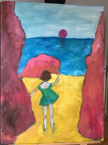 Painting titled "Au revoir les vacan…" by Annick Ferrier Dorléans, Original Artwork, Acrylic Mounted on Wood Stretcher frame