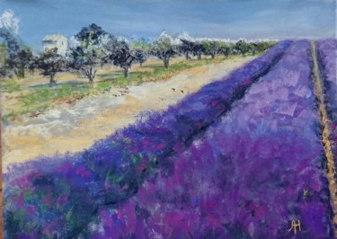 Painting titled "lavandes-en-provence" by Annickharrois, Original Artwork, Pastel