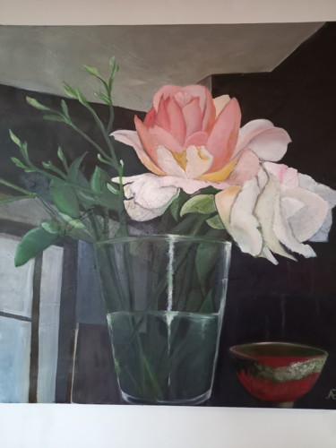 Peinture intitulée "roses" par Annick Jacobs, Œuvre d'art originale, Huile