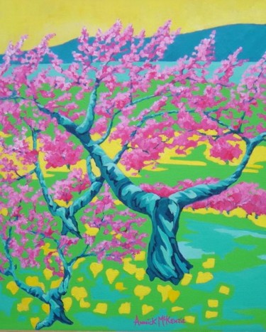 Painting titled "dancing cherry trees" by Annick Mckenzie, Original Artwork