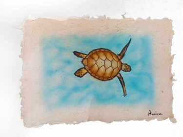 Gravures & estampes intitulée "La tortue" par Nicolas Accardo (Annico), Œuvre d'art originale, Sérigraphie