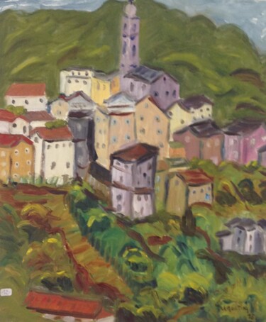Painting titled "Le village de Corse" by Annie Agostini, Original Artwork, Oil