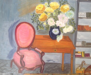 Pintura titulada "le fauteuil rose" por Annie Agostini, Obra de arte original, Oleo