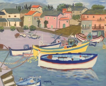Painting titled "Le port de Centuri" by Annie Agostini, Original Artwork, Oil