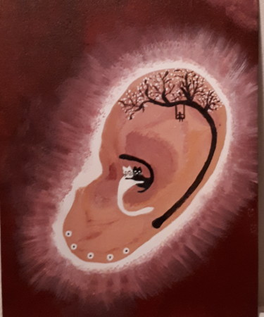 Peinture intitulée "Coin de l'oreille" par Nanou, Œuvre d'art originale, Acrylique