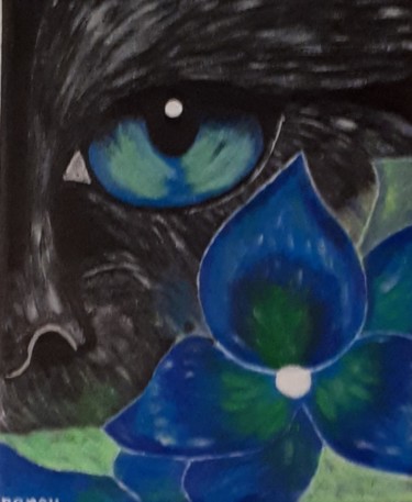 Painting titled "Cat" by Nanou, Original Artwork, Acrylic