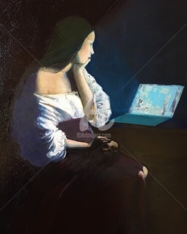 Pintura intitulada "lueur bleue.jpg" por Annie Briançon Marjollet, Obras de arte originais, Acrílico Montado em Painel de ma…