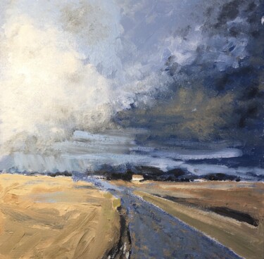 Painting titled "Orage sur la campag…" by Annie Croizier, Original Artwork, Oil Mounted on Cardboard