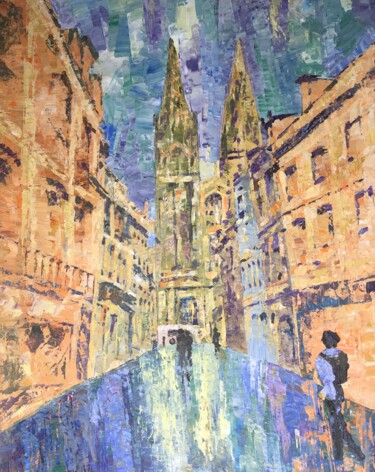 Malerei mit dem Titel "Cathédrale Saint-Co…" von Annie Croizier, Original-Kunstwerk, Acryl Auf Keilrahmen aus Holz montiert