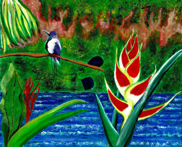 Painting titled "Fable tropicale" by Annie Décarpes (kirova), Original Artwork, Acrylic