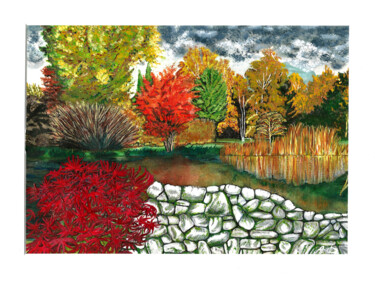 Painting titled "Automne en Picardie" by Annie Décarpes (kirova), Original Artwork, Watercolor