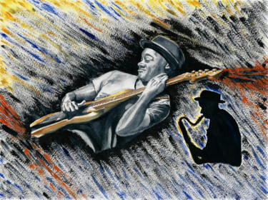 Pittura intitolato "Marcus Miller" da Annie Décarpes (kirova), Opera d'arte originale, Acquarello