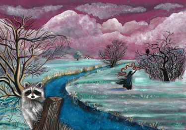 Pittura intitolato "Une fable d'hiver" da Annie Décarpes (kirova), Opera d'arte originale, Acquarello