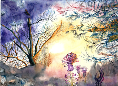 Painting titled "Clair obscur" by Annie Décarpes (kirova), Original Artwork, Watercolor