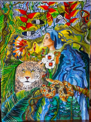 Картина под названием "Ode à la forêt prim…" - Annie Décarpes (kirova), Подлинное произведение искусства, Чернила