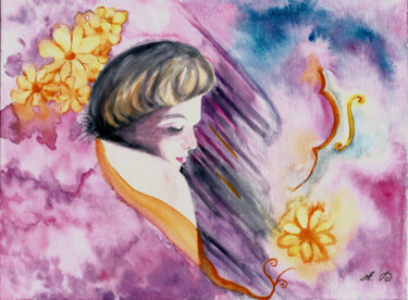 Painting titled "Une si longue atten…" by Annie Décarpes (kirova), Original Artwork, Watercolor