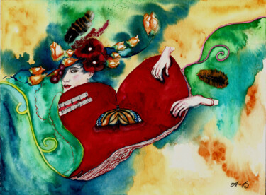 Peinture intitulée "Le blues au coeur" par Annie Décarpes (kirova), Œuvre d'art originale, Aquarelle