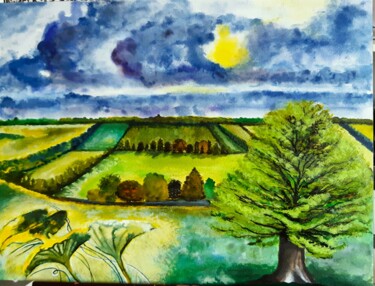 Painting titled "Un air de campagne" by Annie Décarpes (kirova), Original Artwork, Ink