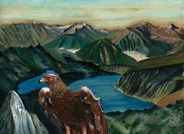 Pintura titulada "Aigle dans les Pyré…" por Annie Décarpes (kirova), Obra de arte original, Acuarela