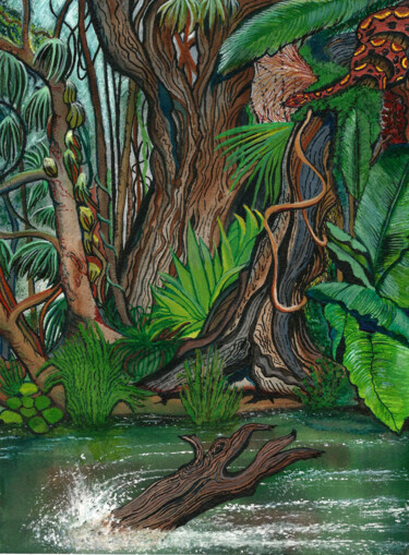 Painting titled "Amazonie Bolivienne" by Annie Décarpes (kirova), Original Artwork, Watercolor