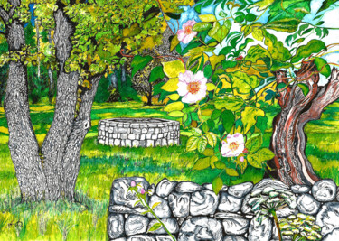 Peinture intitulée "Campagne Provençale" par Annie Décarpes (kirova), Œuvre d'art originale, Encre