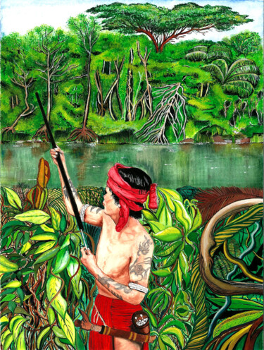 Painting titled "Indonésie : en terr…" by Annie Décarpes (kirova), Original Artwork, Watercolor